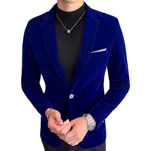 Veste de costume en velours slim fit pour homme à un bouton avec col à revers à encoche