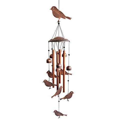 BlessedLand Bird Wind Chime-4 Hollow Aluminum Tubes -5 Wind Bells 7 Birds-Wind Chime with S Hook for Indoor and Outdoor