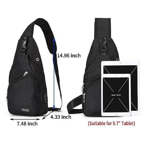 Seoky Rop Men Women Sling Backpack Anti Theft Crossbody Shoulder Chest Bag With Usb Charging Port Black #TOP2