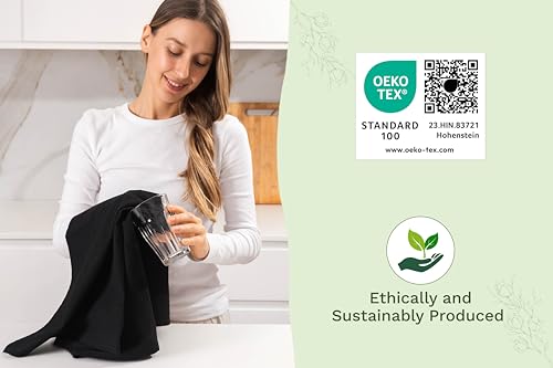 Image of Organic Cotton Black Tea Towels - 100% Cotton, 10-Pack, Reusable and Washable Black Flour Sack Towels for Kitchen - Extra Large 27 inchx27 inch, Durable Dish Towels with Hanging Loop
