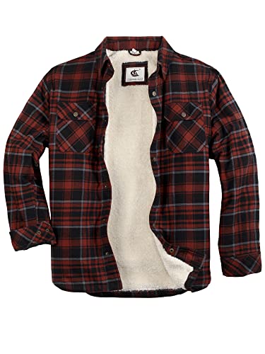 Image of COEVALS CLUB Men's Flannel Shacket Casual Button Snap Sherpa Quilted Lined Premium Jacket Shirts