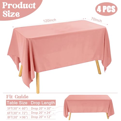 Image of 4 Pack Rectangle Tablecloth for 6 Foot Tables Washable Polyester Table Cover for Wedding Dining Table Parties Banquet(70x120 Dusty Rose)