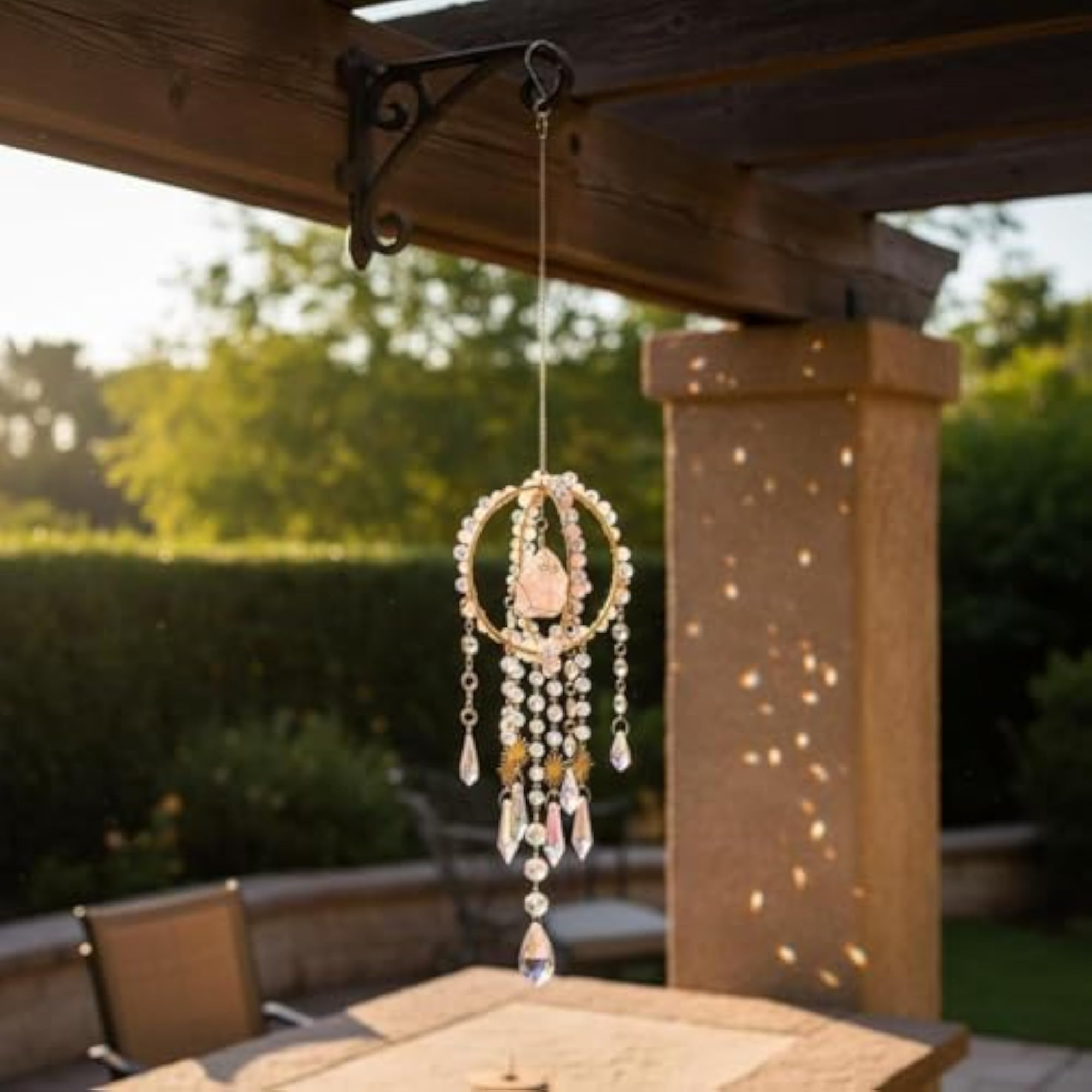 Rose Quartz Crystal Suncatcher, Light Catching Garden Decor