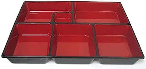 Japanbargain B0B3NHM5RQ_CA NARF Lunch Bento Box Japanese Traditional Plastic Lacquered 6 Compartments Bento Plate thumb #3