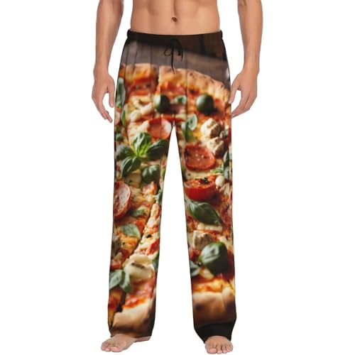 Pantalon de pyjama homme imprimé pizza vêtement de nuit noir grande taille