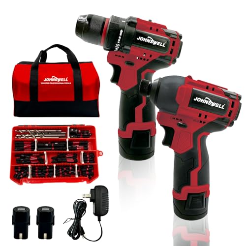 JOHNSWELL 12V Brushless Cordless Drill Driver and Impact Driver Combo Kit, 2-Tool Power Tool Set with 58PCS Impact Driver Bit Set, 3/8' Metal Chuck, 20+1 Torque Settings, Tool Bag Included