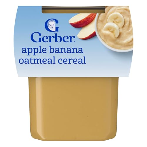 Gerber Stage 2 Baby Food, Apple Banana Oatmeal Cereal Tubs, Iron Helps Support Brain Development, No Added Colors or Flavors, Baby Oatmeal, 2-Pack