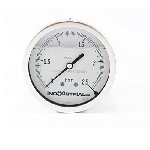 INDOOSTRIAL MANOMETER | ALL EDELSTAHL, KLASSE 1, DIAL 100 MM, 0 + 2,5 BAR, GEWINDE G1 / 2"UNTERER ANSCHLUSS, GLYCERINE | INOX100_INF_G1 / 2_GLI_0-2,5 BAR Cover