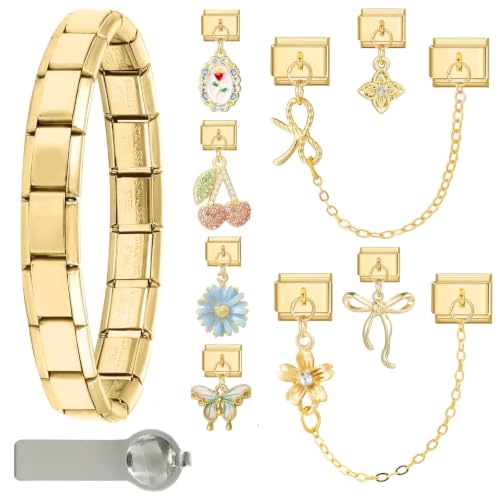 papasgix Italian Charm Bracelet Charms Gold Silber Anhänger Set 9mm Italian Charm Armband Glieder für Damen DIY Bracelet Tool Module Charms für Armbänder Kette (12er Gold Love)