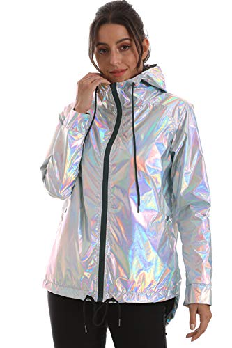 Hoodies Outerwear Long Sleeve Sweatshirt Gold Metallic Zipper Up Punk Raincoat Showerproof Outerwear Jacket… #TOP1
