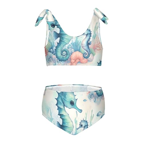 Girls' Bikini Set, Cute Seahorse Kids Swimsuit 2 Pcs Beach Bathing Suit
