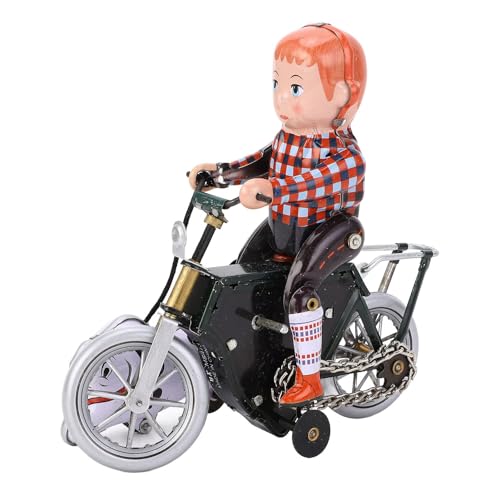 Paseos en bicicleta con perro que camina, juguete de cuerda antiguo para estanterías