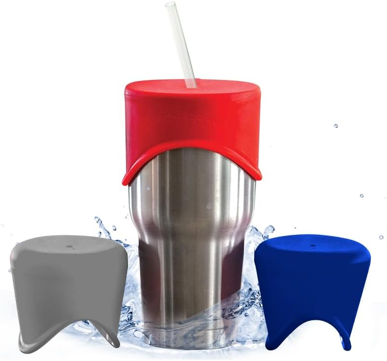 Silicone Sippy Cup Lids, Reusable Silicone Tumbler Cover Lid Stretches over Cups and Jars, Red,Navy,Gray by ModFamily Products that Simplify Life