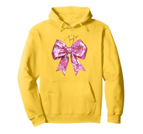 Taylor Lover First Name Teen Girls Women Pink Disco Ball Bow Pullover...