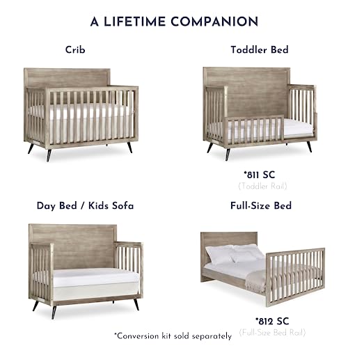 Evolur Stilnovo Mid Century 4-In-1 Convertible Crib In Windsor Oak Grey, Greenguard Gold Certified , 56X30.25X47 Inch (Pack Of 1) #TOP5