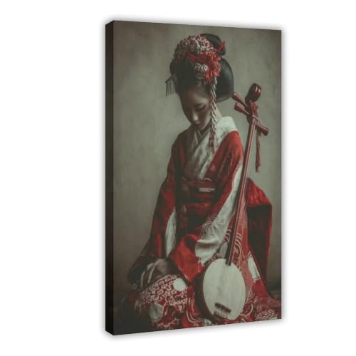 Poster japonais samouraï et geisha sur grande toile tendue pour salon