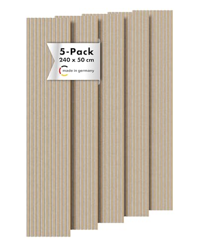 Momento 5 Stück Akustikpaneele Holz 240x50 cm - Made in Germany - Eiche Natur - Wandverkleidung Innen Wandpaneele Holzoptik - 3D Lamellenwand Paneele - Akustik Holzpaneele Wand Holzverkleidung Panel