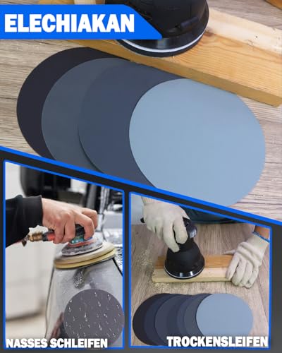 70 Stück Schleifpapier Schleifscheiben 150mm Klett für Nass Trockenschleifen, Nassschleifpapier für Exzenterschleifer Schleifern, Körnung 400/600/800/1000/2000/3000/5000 für Auto, Metall, Holz, Glas