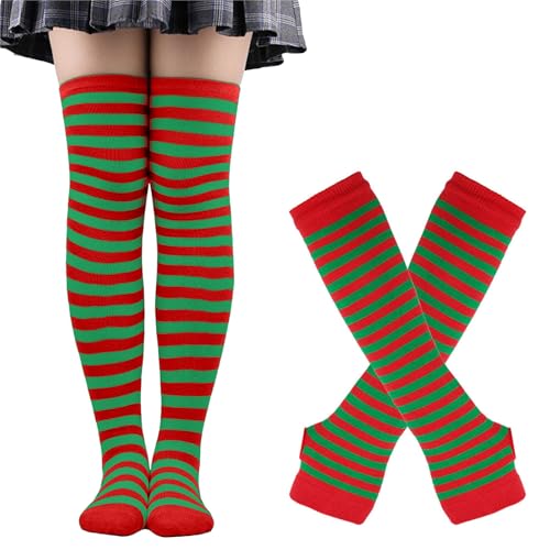 Christmas Thigh High Socks for Women Striped Long Socks and Arm Warmers - image 1