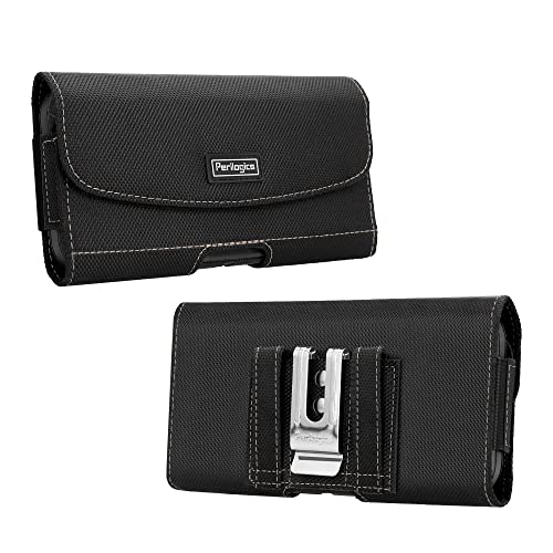 Nylon Holster for Samsung S20 Plus, S20, Note 10 Plus, Note 9, Note 8, S10 Plus, S9 Plus, S10, S9 with Rugged Case. Chestnut Stitching, Card Holder, Strong Magnetic Closure and Reinforced Belt Loops.