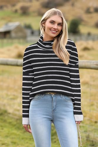 Zeagoo Womens Turtleneck Sweater Fall Fashion 2025 Long Sleeve Chunky Knitted Pullover Color Block Trendy Jumper Top2