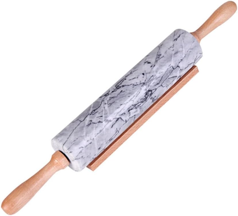 TIDTALEO Marble Rolling Pin with Wood Handle Non-stick Natural Marble Dough Roller for Baking and Pastry Rolling Stick Suitable for Home Kitchen Use