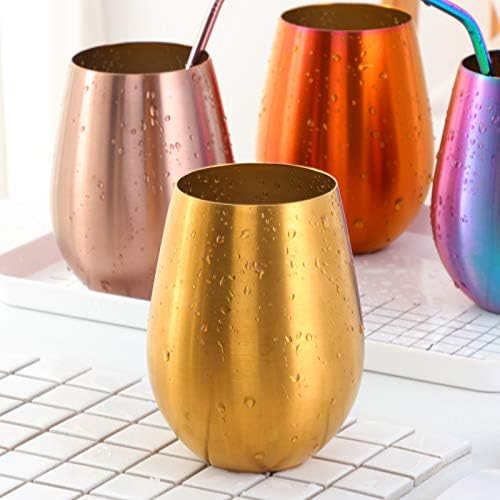 17 oz Stainless Steel Stemless Wine Glass, Unbreakable Outdoor Portable Wine Tumbler for the Pool, Camping, Cookouts, Travel Set of 6 Metal Drinking Cups Father's Day Oktoberfest (Gold) - Image 9