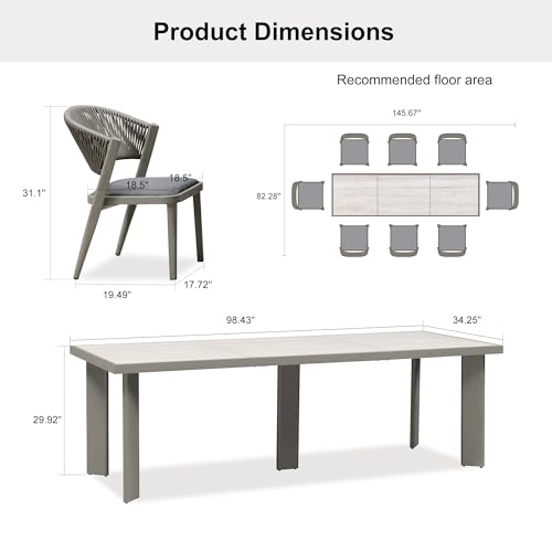 Image of PURPLE LEAF Outdoor Dining Set for 8 with HPL Table and Chairs Grey