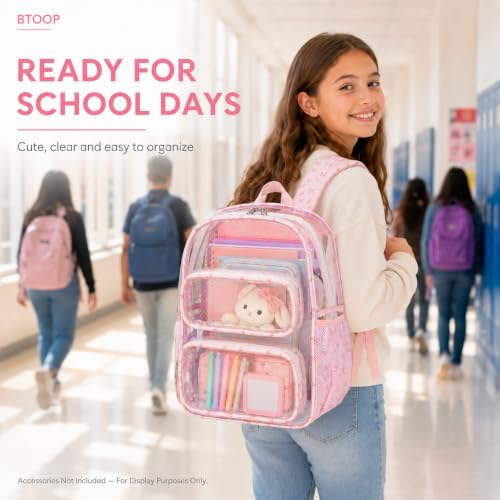 Image of BTOOP Clear Backpack Heavy Duty Transparent Backpack 17 inch See Through Bookbag for College Work Festival Security Padded Strap