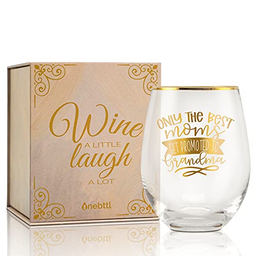 Grandma Gifts, Stemless Wine Glasses, (17 oz), for Nana, Mimi, Gigi, Granny, Grammy, Nanny, Grandmother, for Mother's Day/Birthday, Onebttl, Best Moms Promote to Grandma