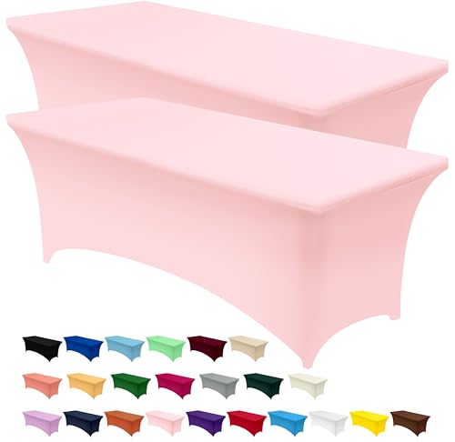 Image of Utopia Kitchen Spandex Tablecloth 2 Pack [8FT, Pink] Tight, Fitted, Washable and Wrinkle Resistant Stretch Table Cloth Rectangle Cover for Trade Show, Weddings & Parties [96Lx30Wx30H Inch]