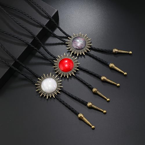 Image of Bolo Tie for Men Women Cowboy Turquoise Celtic Natural Tiger Eye Stone Longhorn Bull Western Leather Bolo Necktie