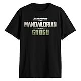 Star Wars Mandalorian and Grogu Movie Logo Mens T-Shirt (Black,Small)