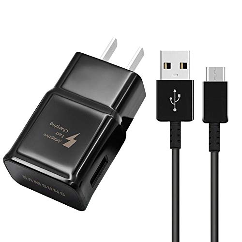 Samsung EP-TA20JBE Adaptive Fast Charger and 3.3 Ft. Cable Type-C USB Data Cable for Galaxy S8/S8+ S9/S9+ Note 8 Note 9 & Other Smartphones + Cable tie Cable Organizer Bundle Package- Non-Retail Packa