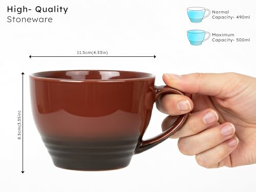 Image of Bodhi House Large Ceramic Coffee Mug | Microwave & Dishwasher Safe | Bone-Ash Free Cappuccino Mug | Multi-Purpose Food Grade Latte Coffee Mug Ideal for Daily Use & Gifting (500ml | Deep Red)