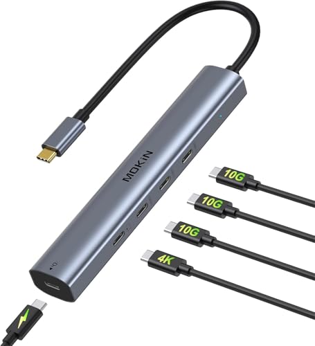 MOKiN 10Gbps USB C HUB, MacBook Adapter USB HUB mit 4K@60Hz Video Output, 100W PD Charging, USB C Data Transfer, Multiport Dongle for MacBook Pro, iPad Pro and Type-C Devices