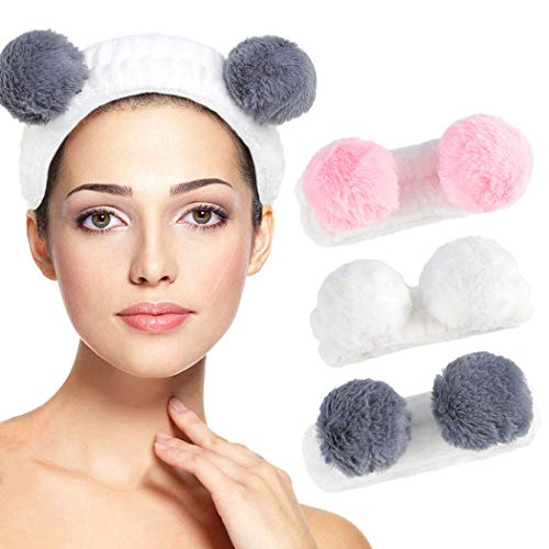 Chennie Panda Ears Spa Headband Animal Elastic White Makeup Hair Bands Washing Face Spa Shower Headband For Women And Girls (Pack Of 3)