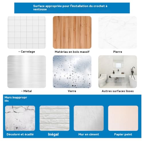 Crochets ventouse robustes et réutilisables, design épuré pour salle de bain