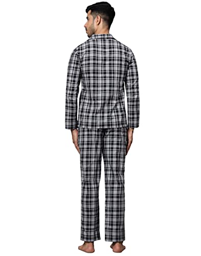 Image of B STORIES Men's 100% Cotton Full Sleeve PJ Set - Checkered Nightwear Set | Soft Loungewear | Comfortable Sleepwear | Stylish Casual Home Wear Shirt & Pant (S-XXL)