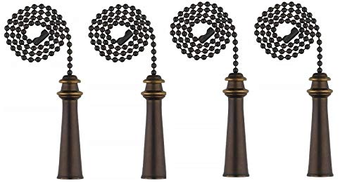 Ciata Ceiling Fan Pull Chain Extender, Trophy Fan Pulls Decorative Chain in Oil Rubbed Bronze Finish with 12 inch Beaded Chain, Ceiling fan pull chain ornaments - 4 Pack