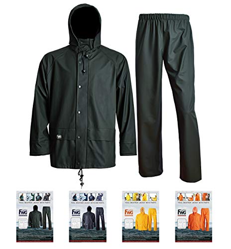 Rain Jacket with Pants for Men Women Waterproof Foul Weather Gear 3-Pieces Heavy