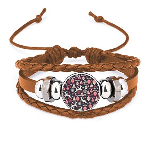 Bracelet en cuir motif cerf et arbre de Noël pour homme et femme ajustable