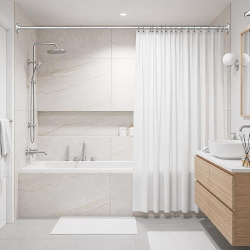 Image of JD FRESH 155 to 295 Cm Extendable Curtain Rod Holder Non-Drilling /Anti-Skid Spring Pull Rod /Stainless Steel Rust Proof Shower Curtain Rod /Window Curtain Rod / (Silver)