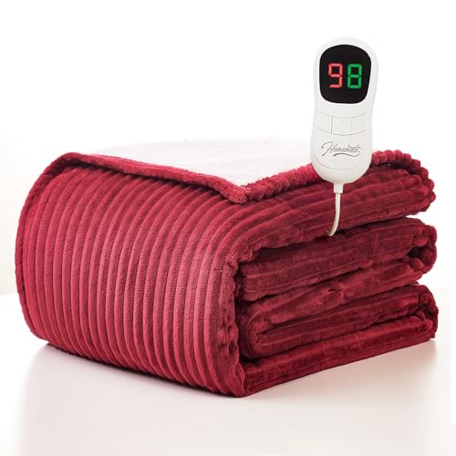 Image of Homemate Heated Blanket Electric Throw - 50 inchx60 inch Heating Blanket Throw 1 /2 /4 /6 /8 Hours Auto-Off 10 Heat Levels Over-Heat Protection Soft Flannel Sherpa ETL Certification