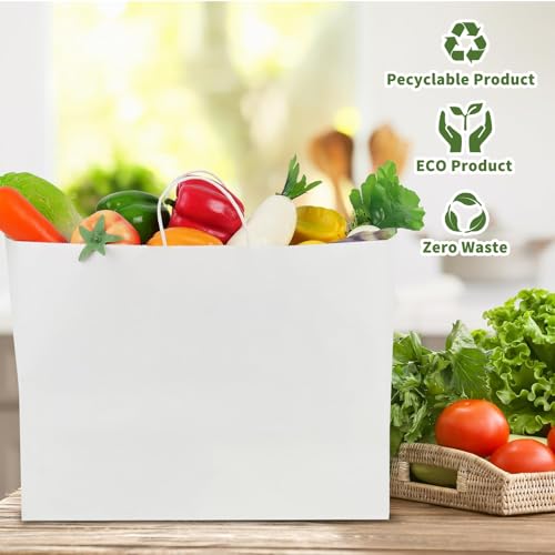 50pcs 16x6x12 Inches Paper Bags with Handles Bulk Large Gift Bags with Handles White Paper Bags for Grocery, Merchandise, Gifts