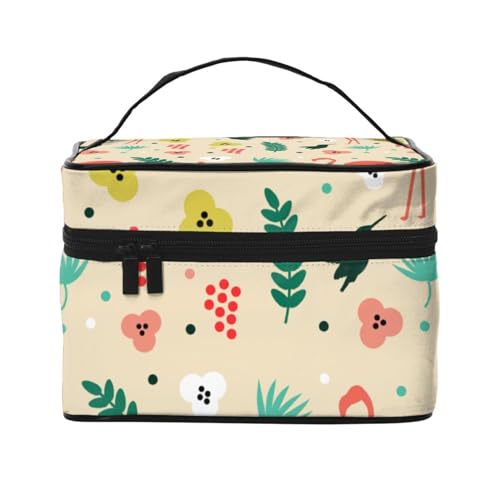 Beauty case organizer grande borsa da viaggio stampata con cerniera per donne e truccatori quadrata portatile Motivo tropicale. Taglia unica