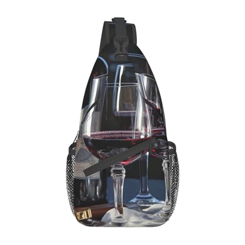 OUSIKA Red Wine And Wine Glasses Sling Bag Lightweight Chest Bag Crossbody Bag Shoulder Bag Sports Backpack For Women Men, Black, One Size