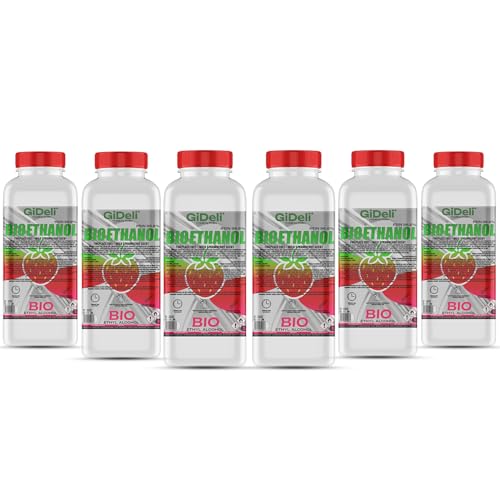 GiDeli Bioetanol 6 x 1 l de aroma a fresa silvestre 96,6% etanol para chimeneas interiores y exteriores, sin humo ni hollín, de maíz y remolacha azucarera