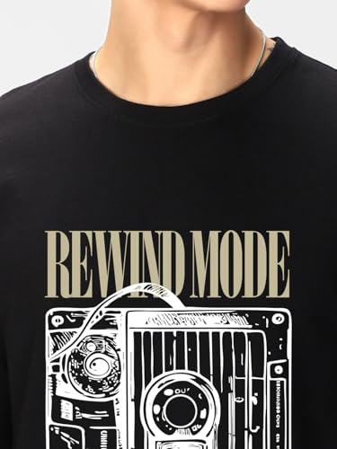 Image of Bewakoof Men's Graphic Print Regular Fit Full Sleeve Round Neck Cotton T-Shirt