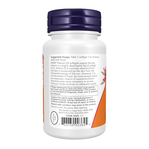 Image of NOW Supplements, Vitamin D-3 400 IU, Strong Bones*, Structural support*, 180 Softgels